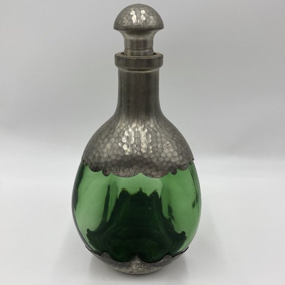 Royal Holland Daalderop Pewter Overlay & Green Glass Decanter bottle w/Stopper V - Picture 8 of 16